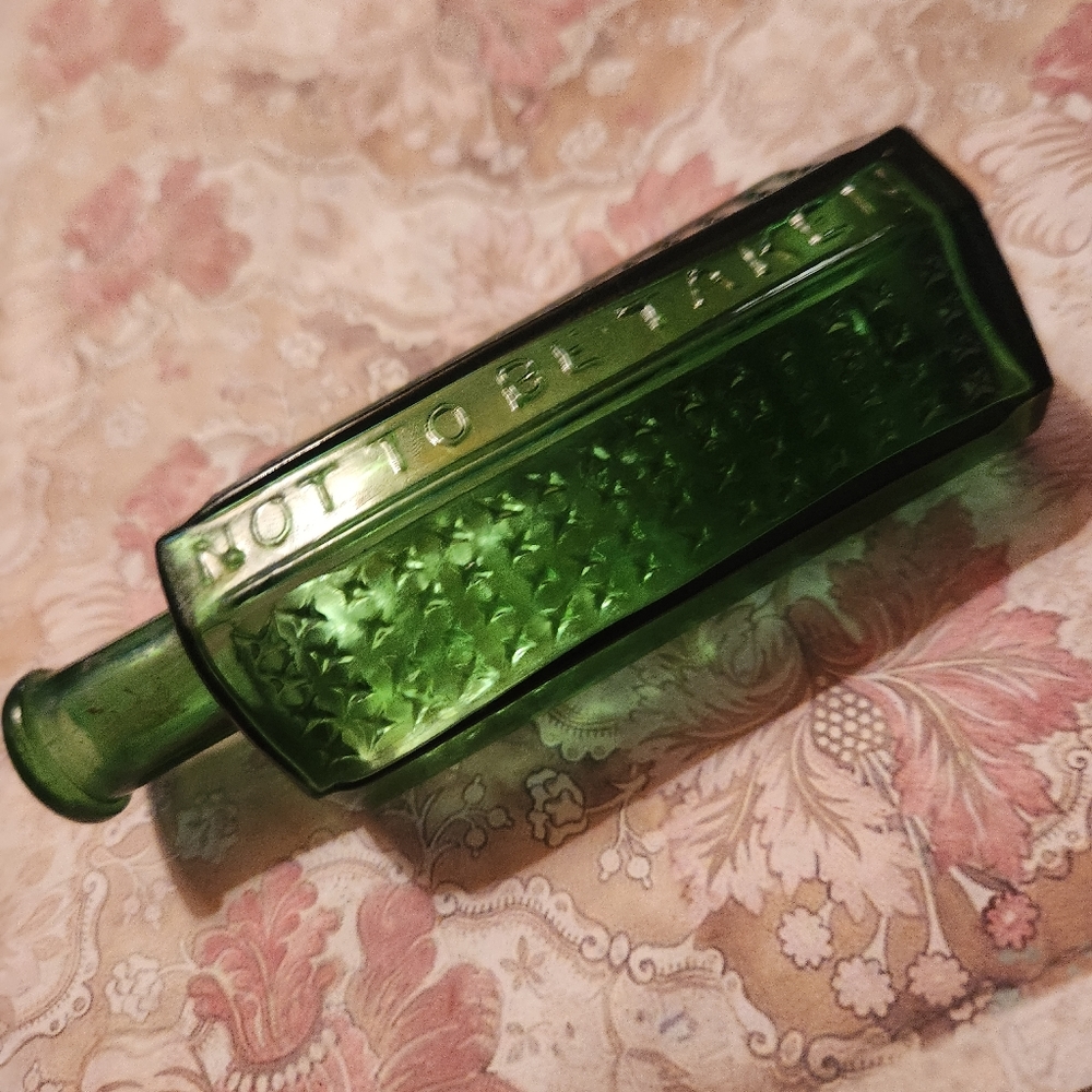 Collectible Green Glass Not To Be Taken Coffin Shaped Empty Poison Bottle